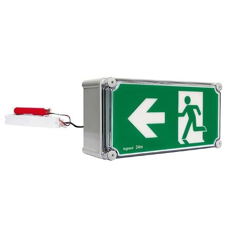 Galaxy Freezer Weatherproof LED Exit Sign with Remote Gear 24m - Single Sided Running Man LEFT