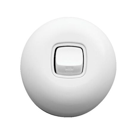 HPM Standard 10A 1 Gang 2 Way Round Surface Mount Switch White