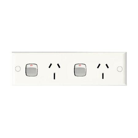 HPM Standard 15A Double Power Point with Narrow Plate White