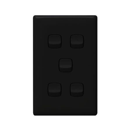 Linea - Vertical rocker switch - Single Pole Double Throw - 5 gang 2 way 240V a.c. black
