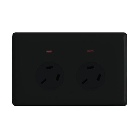 Linea Horizontal double powerpoint 2 gang 10A 240V a.c. autoswitch black - with extra safety black