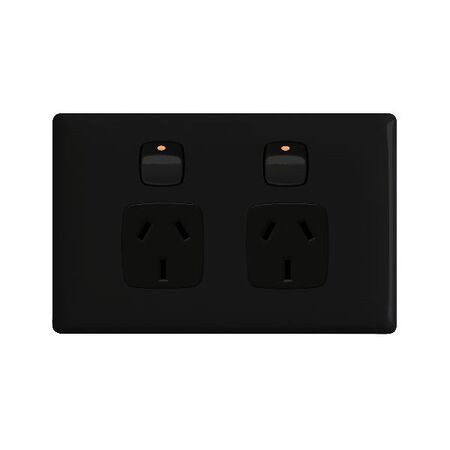 Linea - Horizontal double powerpoint 2 gang 10A 240V a.c. black