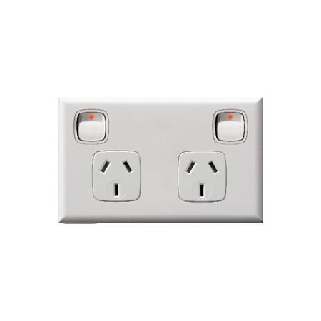 Excel - Horizontal double powerpoint 2 gang 10A 240V a.c. gloss white