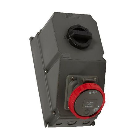 HYPRA - IEC industrial IP66/67 combination switched socket 3P+N+E 415V a.c. 63A grey