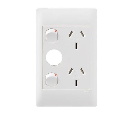 Excel Life - Common plate - Vertical double powerpoint 2 gang 10A 240V a.c. with extra hole white