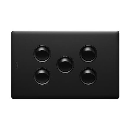 Excel Life 16A Single Pole Double Throw Horizontal Rocker Switch 5 Gang Matt Black