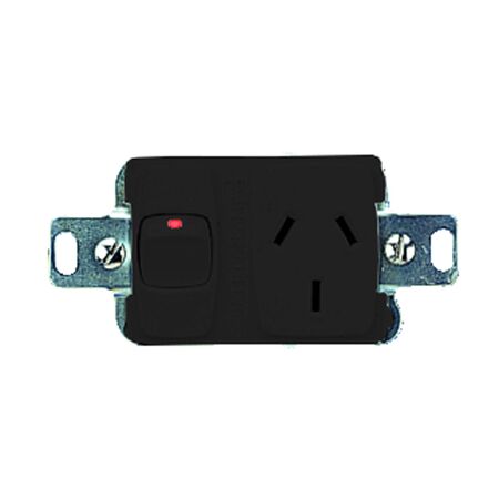 Architectural metal - Horizontal single powerpoint mechanism 10A 240V a.c. black