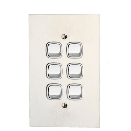 Architectural metal - Grid & stainless steel plate 6 gang white