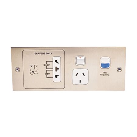 Architectural metal - Horizontal single powerpoint with shaver outlet 1 gang with shaver outlet 10A 240V a.c. with RCD 30mA white