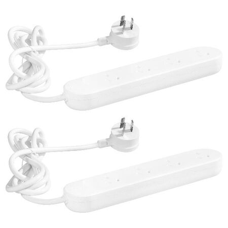 HPM Standard 4 Outlet Powerboard White - Twin Pack