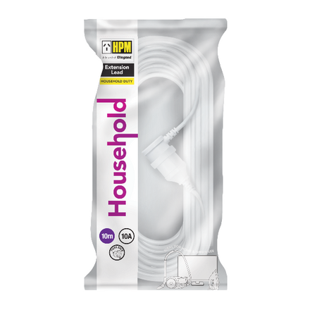 HPM Household 10A 3 Core 1.0mm² Piggyback Extension Lead 10m White