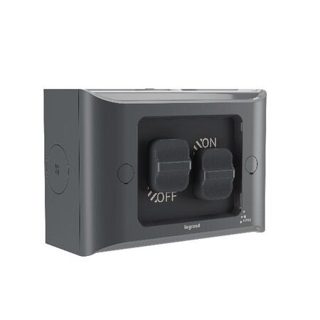 AQUA Life 16A IP66 Weatherproof Surface Mount 2 Gang Switch Cement Grey
