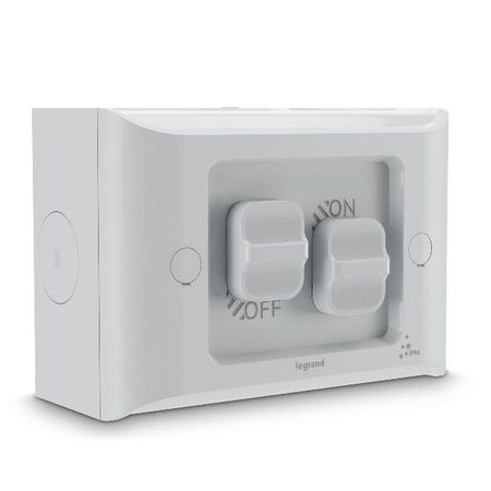 AQUA Life 16A IP66 Weatherproof Surface Mount 2 Gang Switch Limestone Grey