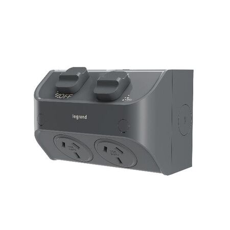 AQUA Life 10A IP53 Weatherproof Surface Mount Double Powerpoint with 2 Terminal Sets Cement Grey