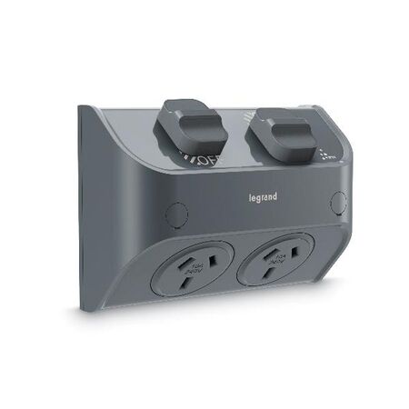 AQUA Life 10A IP53 Weatherproof Shallow Mount Double Powerpoint Cement Grey