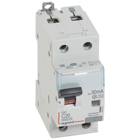 DX³ - RCBO 2P 6kA - A Type 30mA 230V a.c. - neutral on right hand side 1P+N 20A 2 module