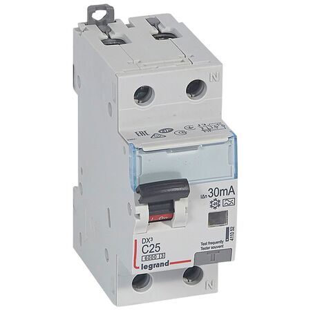 DX³ - RCBO 2P 6kA - A Type 30mA 230V a.c. - neutral on right hand side 1P+N 25A 2 module