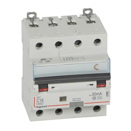 DX³ - RCBO 4P 6kA - A Type 30mA 400Va.c - neutral on right hand side 4P 16A 4 module