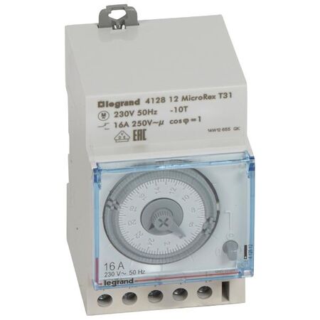 Analogue time switch daily program horizontal 1 channel 5mn ±/day min. 15mn 16A 3 module