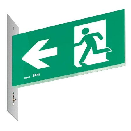 E3 LED Exit Sign Diffuser - Stainless steel wall plate on the left - Double Sided - Running man left