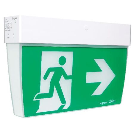 Economy LED Exit sign complete with running man decals - white finish with lithium battery