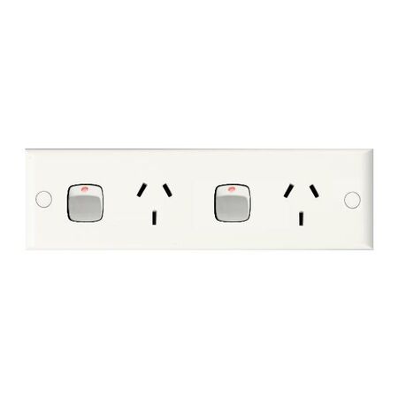 HPM Standard 10A Double Power Point Narrow Plate White