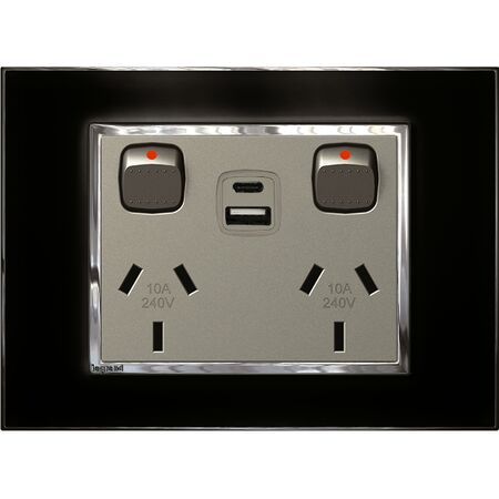 Arteor - Double powerpoint with USB ports Type A & C - Magnesium