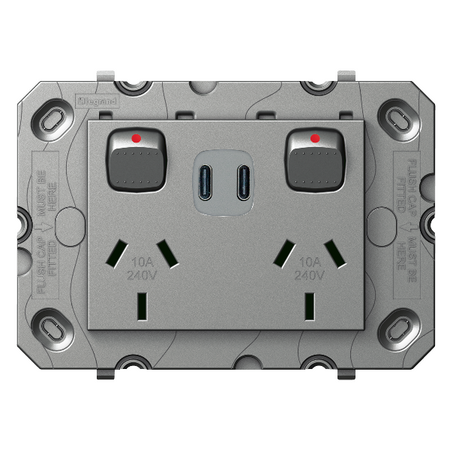 Arteor Double Powerpoint with Type C+C 15W USB Charger Mechanism Magnesium