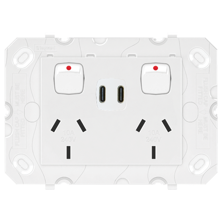 Arteor Double Powerpoint with Type C+C 15W USB Charger Mechanism White