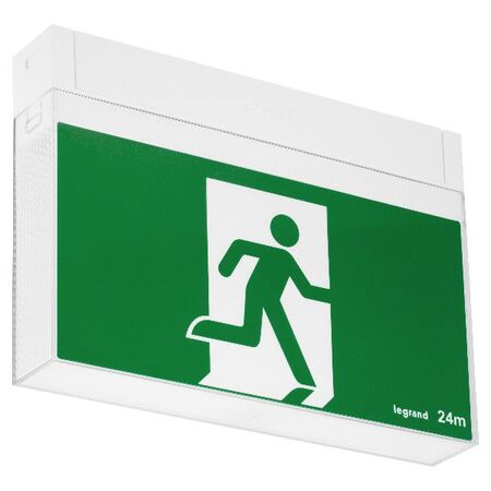 Bolt LED Exit sign snap-fit complete with running man decals - white finish with lithium battery