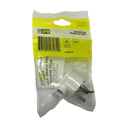 HPM 10A 3 Pins Heavy Duty Side Entry Plug Top White