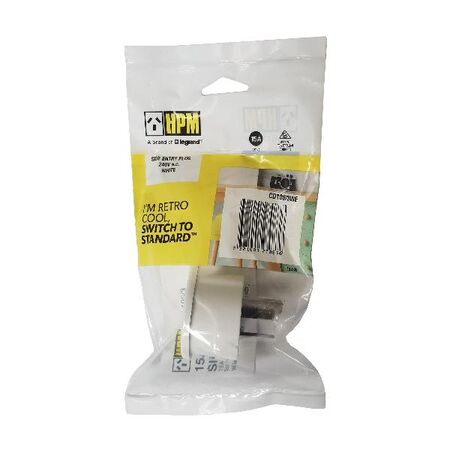 HPM 15A 3 Pins Side Entry Plug Top White