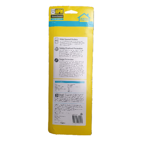 HPM Standard 5 Outlet 175J Surge Protected Wide Spaced Powerboard White