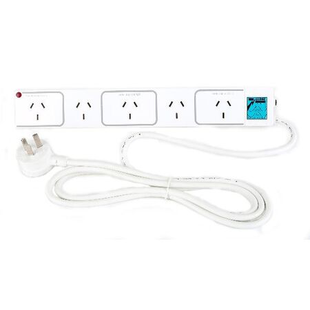 HPM Standard 5 Outlet 175J Surge Protected Wide Spaced Powerboard White