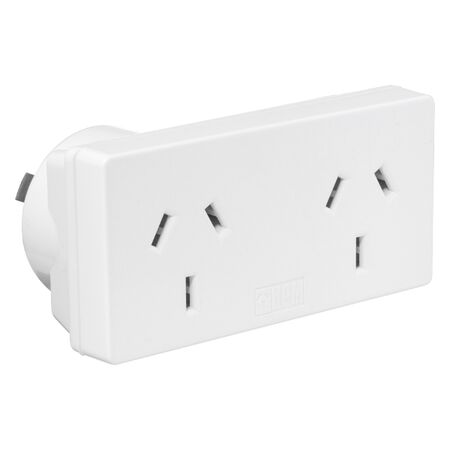 HPM 10A Slimline Double Adaptor White - Twin Pack