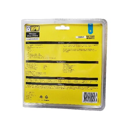 HPM Illuminated Battery Operated Wireless Door Chime 100m Range White