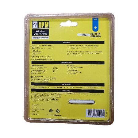 HPM Battery Operated Wireless Door Chime 100m Range White