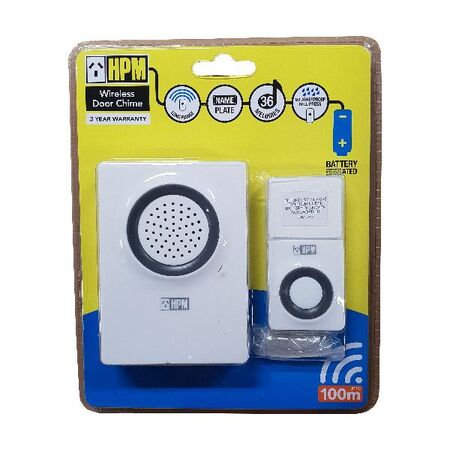 HPM Battery Operated Wireless Door Chime 100m Range White