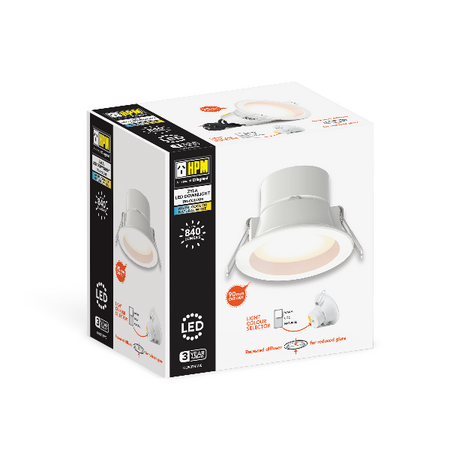 HPM DLI Tri-Colour 7W LED Dimmable Downlight with Integrated Driver White 90mm