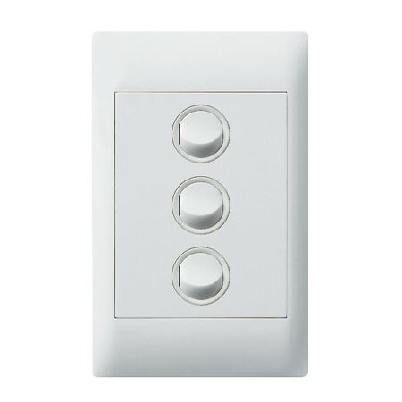 Excel Life - Common plate - Vertical rocker switch - Single Pole Double Throw 3 gang 16AX 240V a.c. white