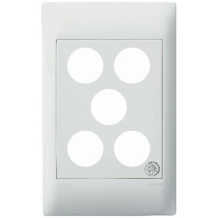 Excel Life - Medical - Common plate - Grid & plate - antimicrobial & chemical resistant 5 gang white