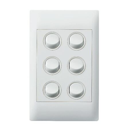 Excel Life - Common plate - Vertical rocker switch - Single Pole Double Throw 6 gang 16AX 240V a.c. white