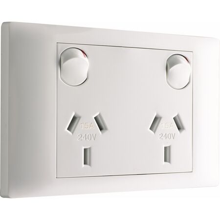 Excel Life - Common plate - Horizontal double powerpoint 2 gang 15A 240V a.c. white