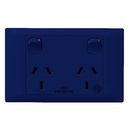Excel Life - Medical - Common plate - Horizontal double powerpoint - RCD protected engraved - antimicrobial & chemical resistant 2 gang 10A 240V a.c. blue
