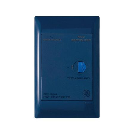 Excel Life - Medical - Common plate - RCD plate 10mA - with power available - antimicrobial & chemical resistant RCD switch - blue