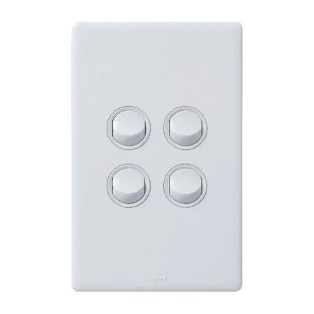 Excel Life 16AX 2 Way Single Pole Double Throw Weatherproof Vertical Rocker Switch 4 Gang Gloss White