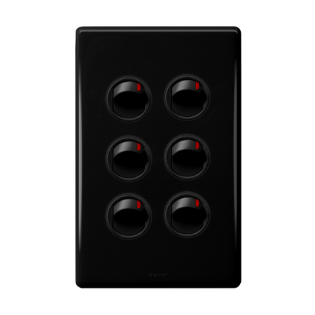 Excel Life 16A 2 Way Single Pole Double Throw Vertical Rocker Switch 6 Gang Black