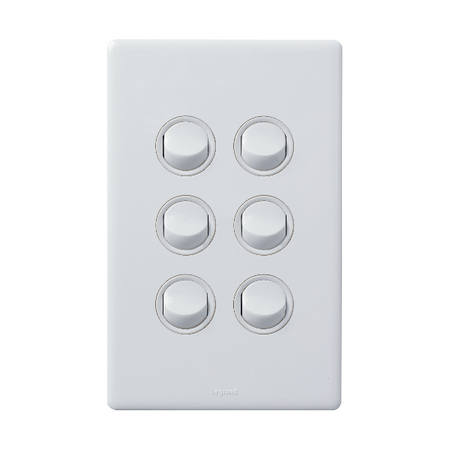 Excel Life 16A 2 Way Single Pole Double Throw Vertical Rocker Switch 6 Gang Gloss White