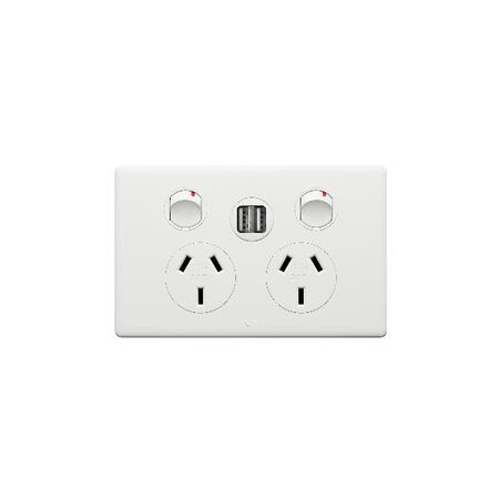 Excel Life 10A Double Powerpoint with Integrated USB Dual Type A Chargers Matt White