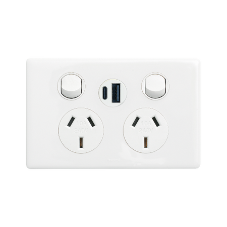 Excel Life Double Powerpoint with Type A+C 15W USB Charger Mechanism White